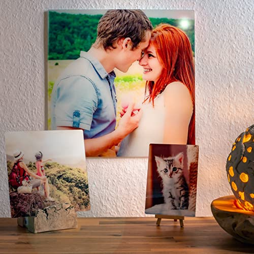 Echtglasbild Foto personalisiert Glasbild Wandbild Geschenk Erinnerung | Bruchsicheres Echtglasbild mit Wunschfoto und klarer Glasoptik als Fotogeschenk für Wohnzimmer Schlafzimmer 20 x 20 cm