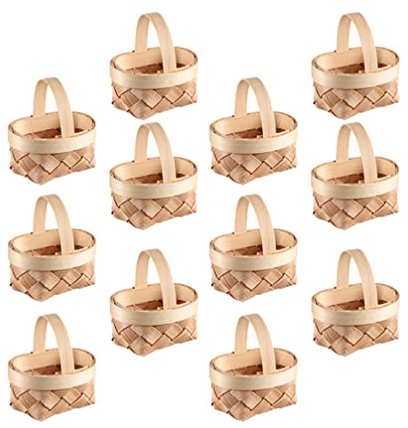 12 Stücke Mini Rattan Korb Miniatur Geschenkbox Geflochtener Blumenkorb Weidenkorb mit Henkel Obstkorb Bügelkorb Hochzeit Streukorb Süßigkeiten Geschenkkorb Blumenkinder Körbchen Tischdeko