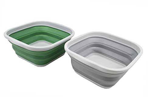 SAMMART 5.5L Collapsible Tub - Foldable Dish Tub - Portable Washing Basin - Space Saving Plastic Washtub (Grey + Dark Sea Green)