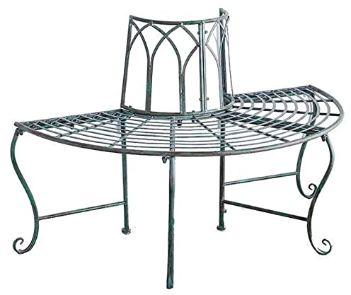 Järnbänk med Rygg Halvcirkelformad Bänk Metallbänk Sittbänk Trädgårdsbänk 2 Eller 3-sits Parkeringsbänk Blombänk med Historiskt Gjutjärnsram, Grön
