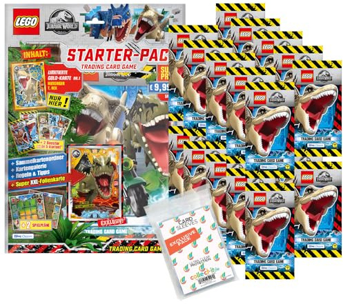 Bundle mit LEGO Jurassic World Trading Cards - Serie 2-1 Starter + 20 Booster + Exklusive Collect-it Hüllen
