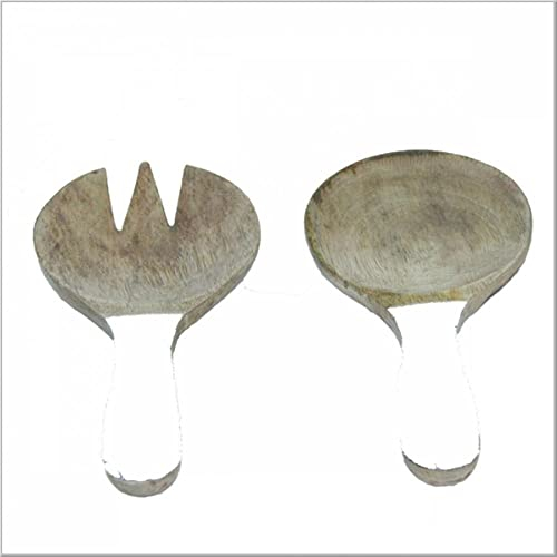 Chic Antique Set di 2 posate da insalata di lusso con manici smaltati, in legno di mango (18261 bianco, corto)