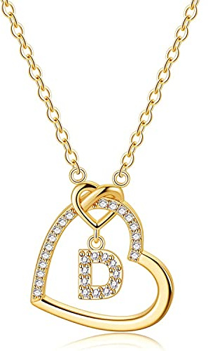 LIHELEI Damen Halskette Herz Buchstabe 925 Silber Kette Damen Personalisiere Kette, Geburtstags und Weihnachten Geschenk Für Frauen Mädchen Mama Freundin - A-Z