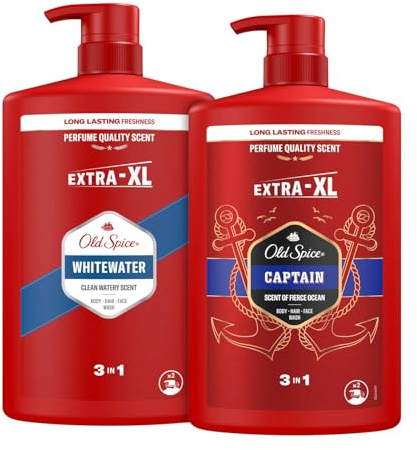 Bundle of Old Spice Captain & Whitewater Men’s Shower Gel & Shampoo 1000ml, Multi-Use 3-in-1 Body-Hair-Face Wash, Long Lasting Freshness, Perfume Quality Scent, Deep Cleansing