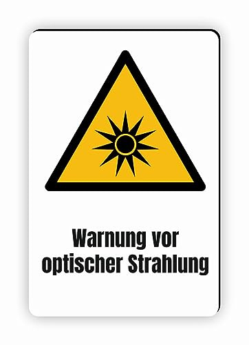 Warnzeichen (W027) Warnung vor optischer Strahlung - Eckiges Warnschild mit Text - Warnschild mit Text - nach DIN EN ISO 7010