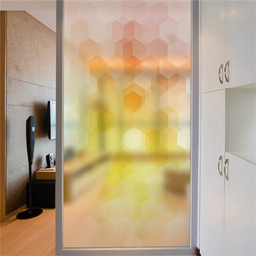 Fensterfolie Sechseckig Gelb Orange Milchglasfolie Fensterfolie Milchglas Selbstklebend Fensterfolie Sichtschutz Blickdicht Fenster Sichtschutzfolie Folie für Fenster Fensterfolie Bad 60x116cm/1 Pcs