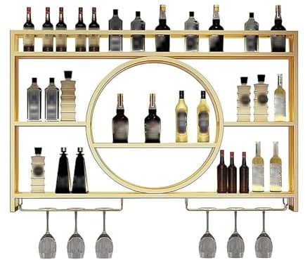 KEPMOGOH Wand Montiert Eisen Weinregal, Schwimmende Glas Wein Display Holder Home Liquor Regal Bar Flasche Organisation Schränke, Wein Storage Rack, Für Küche Esszimmer Dekor (Gold, 120CM/47.2IN)