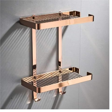 Badezimmer-Regal-Organizer, Eck-Duschwand-Caddy, Dusch-Shoo-Seifen-Kosmetik-Regale, Messing-Duschregal, quadratisch, Schwarz/Gold, Badezimmer-Aufbewahrungsorganisator, Rack-Halter (Farbe: Gold, zwei E