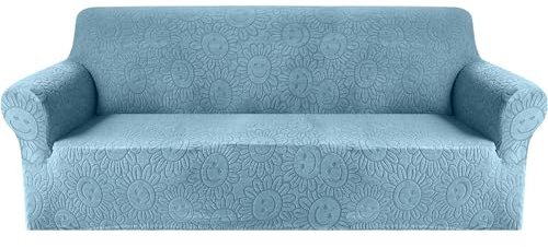 Granbest Prämie Mode Jacquard Sofabezüge 3-Sitzer, Anti-Falten Hohe Dehnung Couchbezüge, rutschfeste Sofaschutz für Wohnzimmer (3-Sitzer,Azurblau)