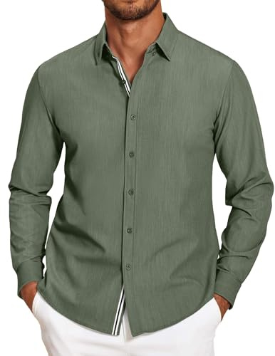 COOFANDY Men's Denim Shirts Business Casual Shirts for Men Spring Shirt, Army Green, X-Large