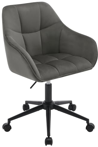 WOLTU Homeoffice Stuhl, Schreibtischstuhl, Drehstuhl, Schminkstuhl, höhenverstellbar, bis 150 kg belastbar, mit Armlehnen Samtsitz, für Schlafzimmer Büro Wohnzimmer, Dunkelgrau+Schwarz BS145dgr