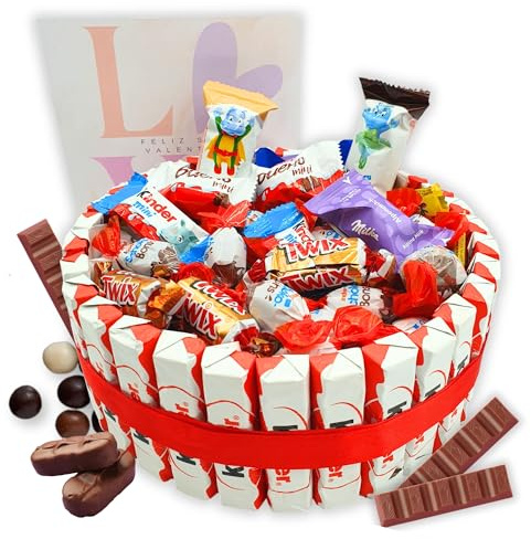 Schokoladen-Torte aus Mini-Schokoladen – 80 Stück Mix Box als Tortenform (Ø 20 cm, 750 g) – Geschenkidee zum Valentinstag, Muttertag & Geburtstag – IAMI