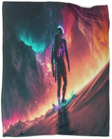 AAHARYA Flanell-3D-Astronauten-Wanderdecke, weiche Plüsch-Bettwäsche, Sofa-Couch-Überwurf, gemütliche Heimdekoration, Decken, Bürodecke, Nickerchen, 127 x 152 cm
