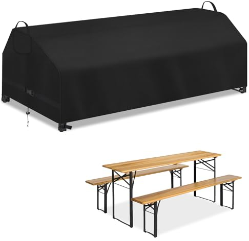 YMPPMKN Abdeckung Bierzeltgarnitur Schwerlast 600D Oxford Gewebe mit Schnallen und Kordelzug, Wasserdicht, Winddicht, UV-Beständiges Schutzhülle Biertisch (Schwarz,230 * 130 * 75cm)