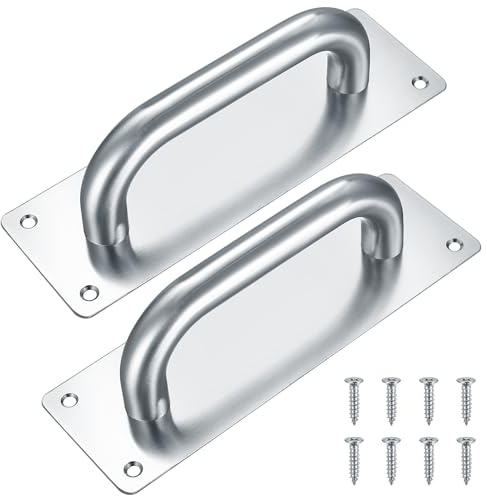 HAOCHEN Tiradores de Puerta Corredera, Manijas para Puertas de Acero inoxidable con Placa Trasera para Manija de Cuarto de Baño, Armario - 200 x 65 mm (plata)