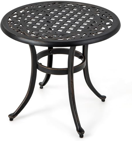 KOMFOTTEU Bistrobord, rund, trädgårdsbord, balkongbord av gjuten aluminium, rostfritt bordsbord, 60 cm diameter, soffbord, tebord med metallram för trädgård, terrasser, balkong