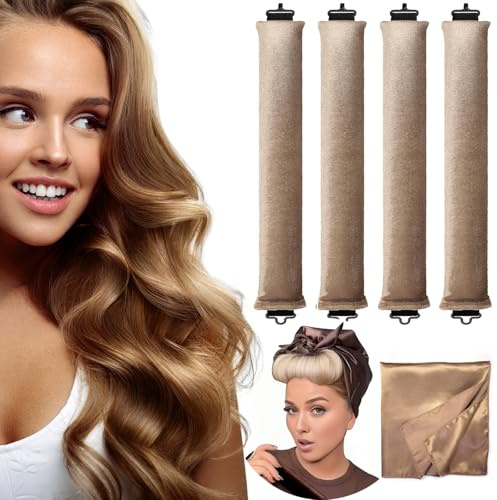 Dunjot Heatless Curling Rod Stirnband, keine Hitze, Curling Stirnband für langes Haar und kurzes Haar, über Nacht, hitzeloses Locken Stirnband (08-khaki)
