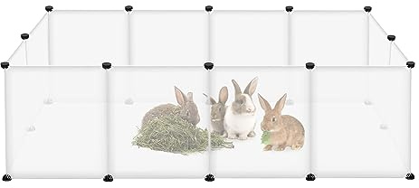 FIVMEN Recinto per Piccoli Animali Recinzione per Conigli 145x75x48 cm Rete in Plastica DIY 12 Pannelli Griglia per Box Recinto per Piccoli Animali per Conigli Criceti (Bianco)