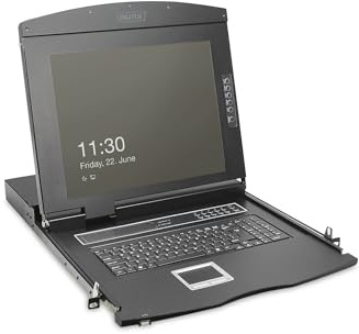 DIGITUS 19 KVM-Konsole - FullHD - 16 Port Cat 5-Switch - GE -Tastatur - für 19 Zoll Server- und Netzwerkschranke - Schwarz