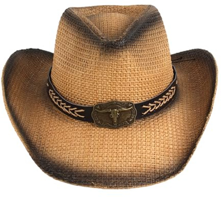 YOGOTEU Cowboyhut, Panamahut, Strohhut, Westernhut mit breiter Krempe, für Damen, Herren, Freizeitkleidung, Western-Stroh, Herren, Damen, Unisex-Kleidung, Khaki, See size chart