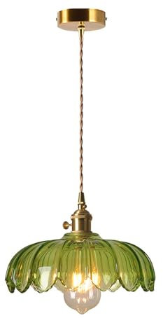 Svetilnikya Industrial Vintage Pendellampe, Retro E27 Messing Finish mit Glas Lotus Lampenschirm Glas Hängelampe für Kücheninsel Schlafzimmer Esszimmer Wohnzimmer (Grün)