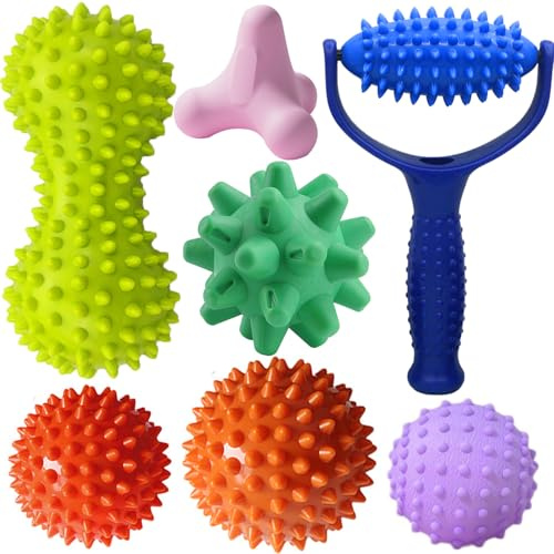 Pelota masaje de set Pelota masaje pies,bolas puntiagudas, bola de erizo de maní, bola fascial de 4 esquinas, bola de fascia, rodillo masaje para fascitis plantar, terapia de punto de activación