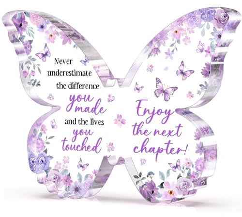 Glydein Farewell Gifts for Coworkers, 5x3.8x0.5 Inch Purple Butterfly Acrylic Plaque Decor, New Job Goodbye Going Away Leaving Retirement Graduation New Job Promotion We Will Miss You
