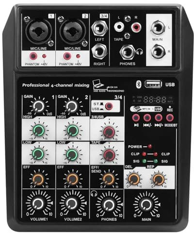 Console DJ, Console mixer audio wireless a 4 canali Console di missaggio audio for microfono portatile Interfaccia USB Mixer DJ