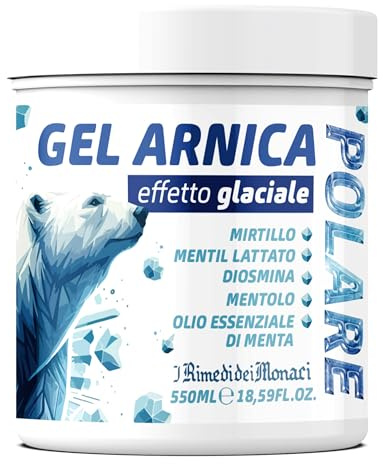 Gel Arnica Effetto Freddo Glaciale 550ml Arnica Gel Gambe Effetto Ghiaccio con Mentolo, Mirtillo, Diosmina e Menta, Sollievo per Muscoli Affaticati e Gambe Stanche Made In Italy