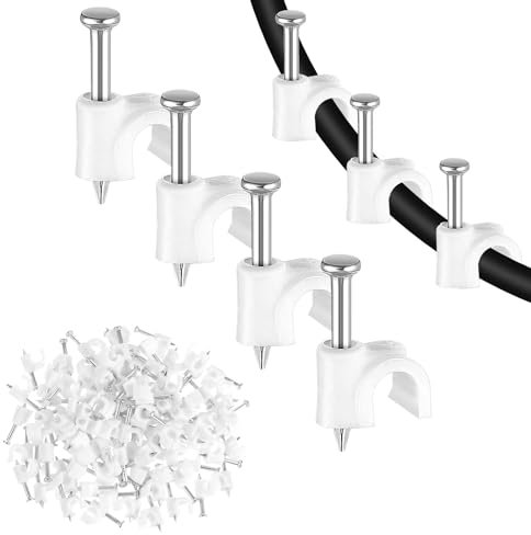 Andibro 100 Stück Kabelschellen Nagelschellen, Kabelklemmen mit Nagel kabelhalter wand Kabel Befestigungen Cable Clamp 8 mm Kabelmanagement für Kabel Netzwerkkabel Weiß (8mm)