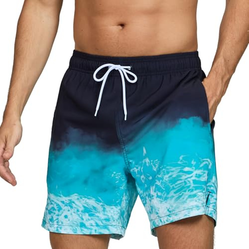 Vorvowry Costume Uomo Mare Calzoncini Asciugatura Rapida Costumi da Bagno Impermeabile Boxer con Tasca Estivi Pantaloncini Uomo Colore Sfumatore per Nuoto Corsa Fitness M Onde di Gradiente