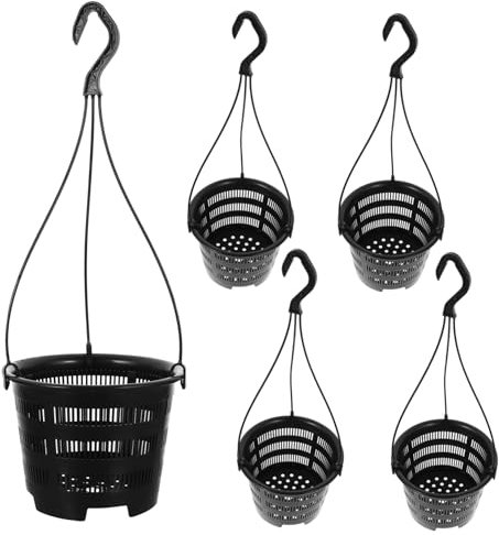 SUPVOX 5 Ensembles Pot Suspendu Orchidée Jardinière Suspendue Filet Végétal Pots en Terre Cuite Cache-Pot Suspendu des Vases Garde-Corps pour Plantes D'extérieur Fleurs Plastique Black