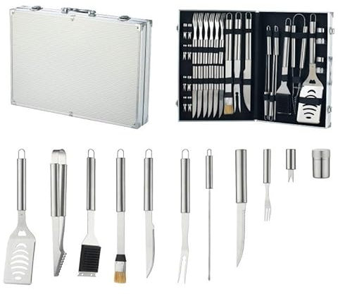 Set di Utensili per Barbecue in Scatola di Alluminio, griglia per Esterni in Acciaio Inossidabile e forchetta, Pala, Clip per Barbecue
