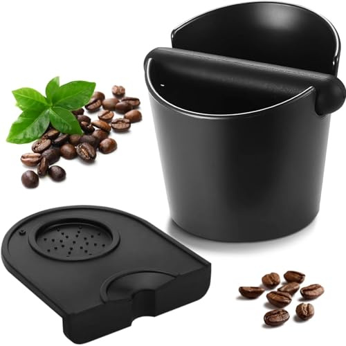 Coffee Knock Box Set with Tamping Mat, 4.9 Knock-Box for Espresso, Coffee-Bin, Non-Slip Coffee Grounds Knock Box & Tamper Mat Accessories