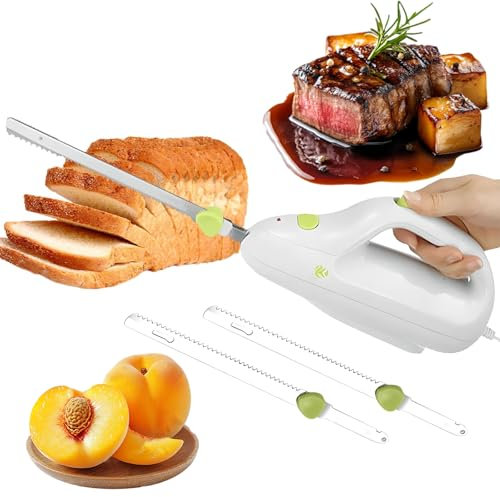 Cortador De Pan Inalámbrico, Cuchillo De Pan De Talla De Talla Eléctrica, Cortadora De Carne con 2 Cuchillas De Acero Inoxidable De 8 Pulgadas, Interruptor De Bloqueo De Seguridad, Fácil De Desmontar