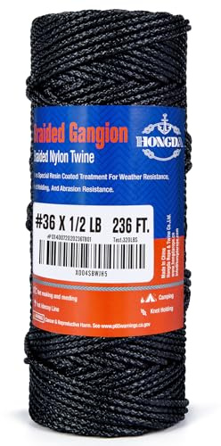 HONGDA Braided Gangion Braided Nylon Twine, 236 Feet #36 Bank Line, Black Tarred String 2.2mm for Gardening, Construction, Gear Tying, Jungle Survival