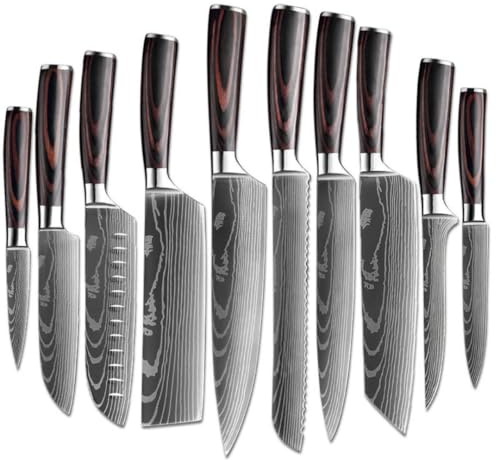 Lacers PurpleLine 10‑teiliges Küchenmesser‑Set – 7Cr17 Edelstahl – Chef-, Santoku-, Brot-, Nakiri-, Kiritsuke-, Schneide‑ & Schälmesser ergonomische Pakkaholz‑Griffe & Geschenkbox