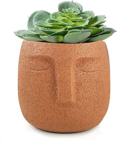 Maceta moderna con orificio de drenaje, naranja, 14 x 14 x 14 cm, maceta única para suculentas para decoración interior y exterior, elegante estatua de jardín para decoración del hogar