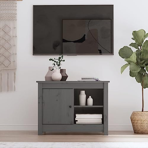 JHQHSM TV-Schrank Grau 70x36,5x52 cm Massivholz Kiefer Klassischer Holzschrank mit Stauraum für DVDs und Spielekonsolen Stabile Oberplatte für Dekorationen und Mediengeräte Massives