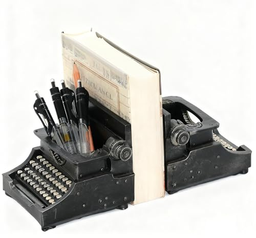 Dekorativer Alter Schreibmaschinen Stifthalter Buchstützen Antik-Stil Buchhalter Vintage Schreibmaschine Buchstütze Dekoration für Regale, Heim Büro Deko