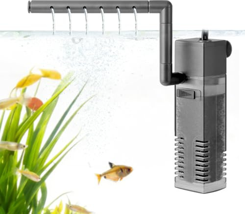 PYPABL Filtre Interne Submersible pour Vasca da Pesci, Filtre d'Aquarium avec Pompe à Eau pour Vasques à Poissons et Crevettes Jusqu'à 75L(3W pour 3-40L)