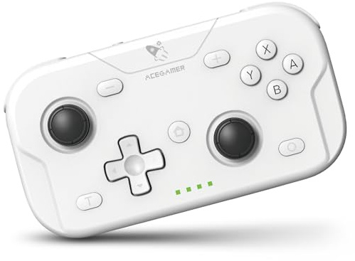 AceGamer Pocket Controller, Manette sans Fil pour Switch 2/Switch/PC/iOS/Android, Mini Manette de Jeu avec Turbo/capteur gyroscopique 6 Axes/réveil par Bouton Unique（Blanc）