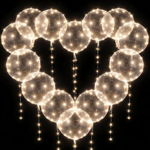18 Stück Led Luftballons Bobo Helium Leuchtballons mit Lichter Led Transparent Ballonlichter Party Deko für Hochzeit,Geburtstag (Durchsichtig, 20 pouces (50.8 centimètres))
