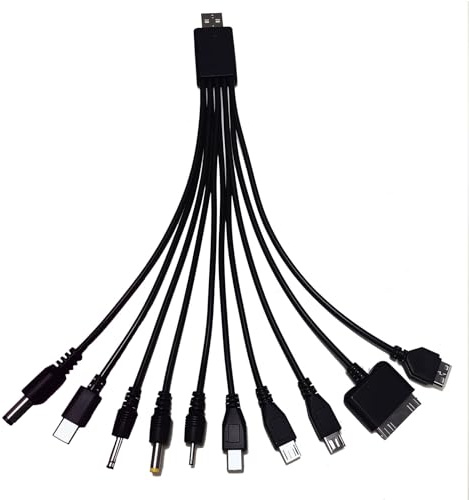 Yelvornic 10-in-1 Universal USB Charger Cable Multi-Device Charging Cord with 10 Adapters, Fast Charging Cable for Travel and Home, Black