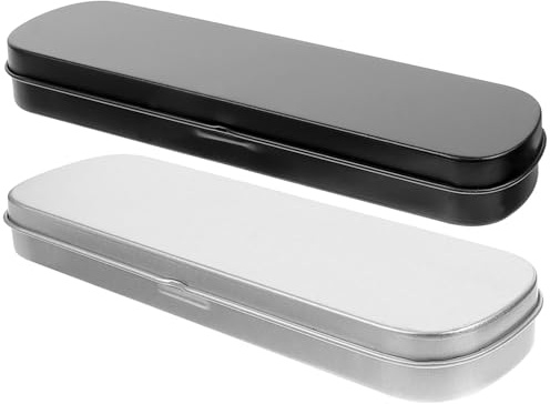 GALPADA 2Pcs Sturdy Metal Pencil Box and Pen Storage Case, Portable Tin Organizer for Pens, Pencils, and Makeup Brushes, for Backpack and Briefcase Use