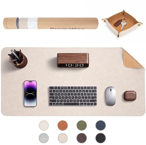 Faux-läder skrivbordsunderlägg och hylla – skrivbordsunderlägg, heltäckande täckning, innovativt tryck med korktryck, halkfri, presentförpackning för kontor, hem och studio