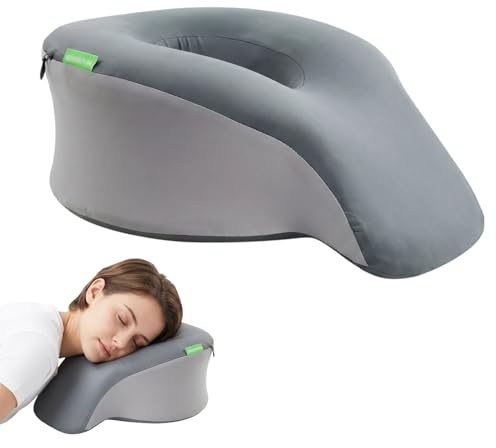 Daelesr Cuscino in Memory Foam per Massaggio e Ufficio - Design Ergonomico con Foro per la Respirazione, Cuscino Faccia in Giù per Lettino Spa e Pisolino, Supporto Collo Traspirante, 35x27cm, Grigio