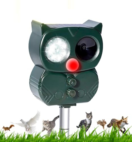 Repellente per Gatti, Dissuasori per Piccioni, Ultrasuoni Repellente Gatti Solare con Flash LED, Ultrasound Repellente per Animali, IP65 Impermeabile per Cani, Uccelli, Topi, Volpi