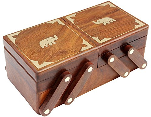 ITOS365 Wooden Hand Carved Elephant Brown Jewellery Box for Women