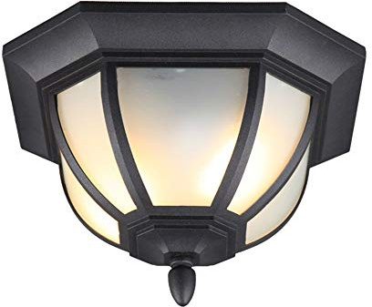 Retro Schwarz Außen-Deckenleuchte Feuchtigkeitsfest 2 Flammig Außenlampe Aluminium Und Glas Deckenlampe Für Aussen/Innen Balkon Bad Korridor Flur Hauseingang Aisle Beleuchtung 22 * 33Cm